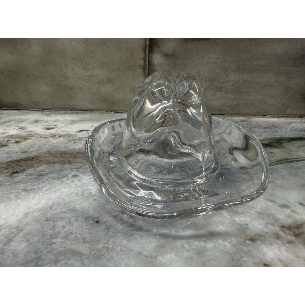 Vintage Signed Ralph Lauren Lead Crystal Glass Cowboy Hat Decorative Paperweight - Picture 4 of 9